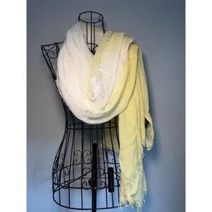 Avenue 9 Ombre Scarf White Yellow Frayed Fringe Lightweight‎ Gauze Wrap New